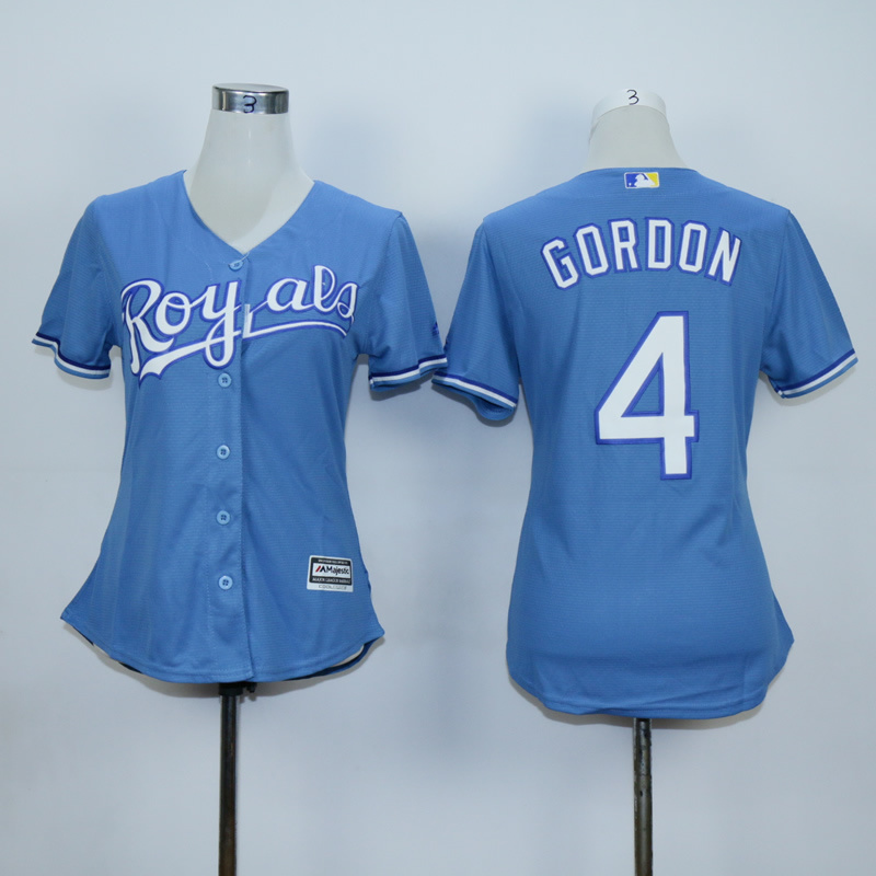 Women Kansas City Royals #4 Gordon Light Blue MLB Jerseys->kansas city royals->MLB Jersey
